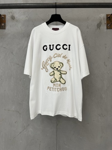 Gucci 26SSFashion Embroidered Bear Logo T-shirt Couple Casual Loose Short Sleeve