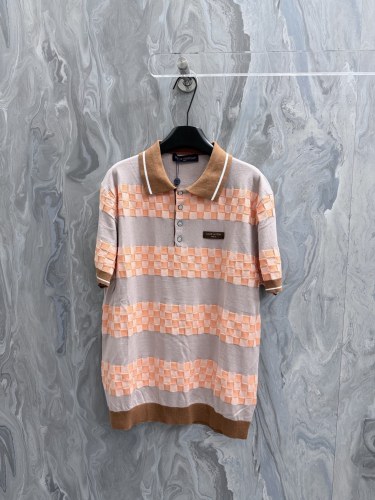 Louis Vuitton 26SS New Fashion Splicing Checkered Short sleeved Polo Shirt