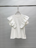 Louis Vuitton Fashion Ruffle Flying Sleeves Round Neck T-shirt Women's Versatile Short Sleeves