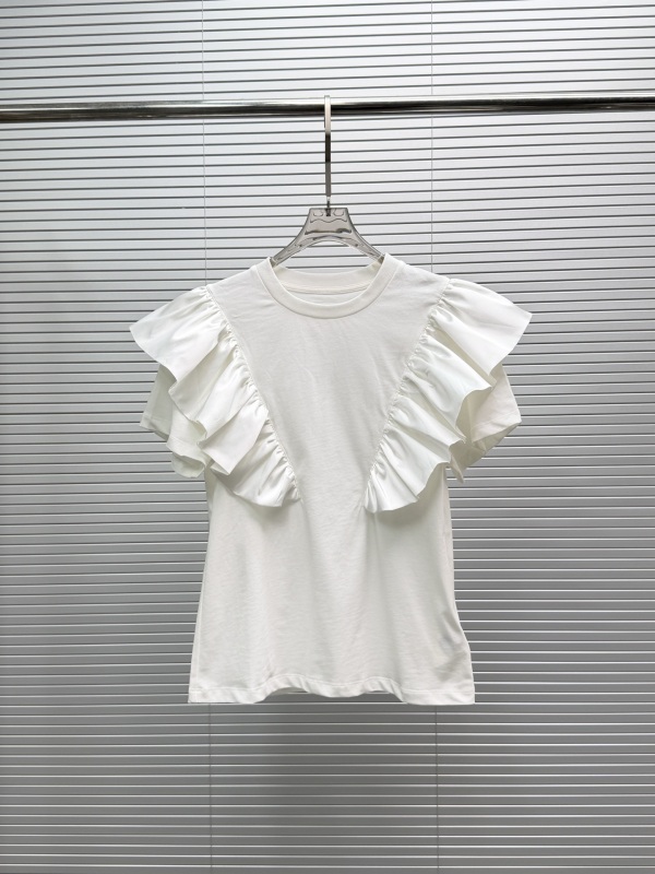 Louis Vuitton Fashion Ruffle Flying Sleeves Round Neck T-shirt Women's Versatile Short Sleeves
