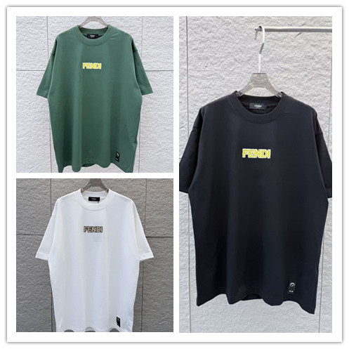 Fendi Fashion 3D Logo Round Neck T-shirt Couple Casual Loose Short Sleeve