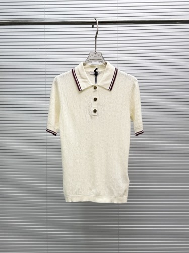 Moncler 26SS New Women's Fashion Academy Style Contrast Color Shorts Sleeved Knitted Polo Shirt
