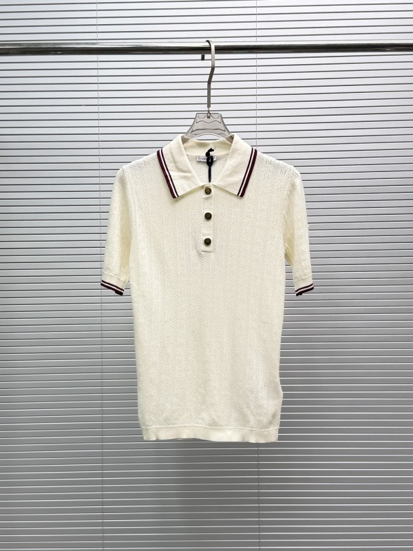 Moncler 26SS New Women's Fashion Academy Style Contrast Color Shorts Sleeved Knitted Polo Shirt