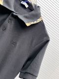Burberry Classic Embroidered War Horse Grid Flip Collar Flip Collar Short Sleeve