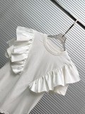 Louis Vuitton Fashion Ruffle Flying Sleeves Round Neck T-shirt Women's Versatile Short Sleeves