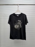 Chanel Fashion Embroidered Flower Round Neck T-shirt  Women's Casual Versatile Short Sleeves