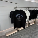 Moncler Fashion Denim Patch Embroidered Round Neck T-shirt Couple Casual Loose Short Sleeve