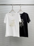 Chanel Fashion Embroidered Flower Round Neck T-shirt  Women's Casual Versatile Short Sleeves