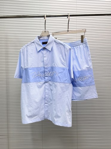 Louis Vuitton Fashion Embroidered Logo Splicing Casual Short Sleeved Shirt Shorts Set
