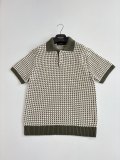 Louis Vuitton Fashion Olive Green Thousand Bird Grid Knitted Short Sleeve Polo Shirt