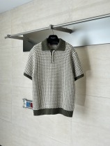 Louis Vuitton Fashion Olive Green Thousand Bird Grid Knitted Short Sleeve Polo Shirt Louis Vuitton Fashion Olive Green Thousand Bird Grid Knitted Short Sleeve Polo Shirt