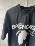 Balenciaga 26SS Fashion Portrait Letter Sunglasses Printed Water Washed T-shirt Couple Loose Casual Short Sleeve