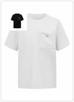 Prada Classic Triangle Zipper Pocket Short Sleeve Unisex Casual Loose T-shirt Prada Classic Triangle Zipper Pocket Short Sleeve Unisex Casual Loose T-shirt