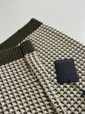 Louis Vuitton Fashion Olive Green Thousand Bird Grid Knitted Short Sleeve Polo Shirt