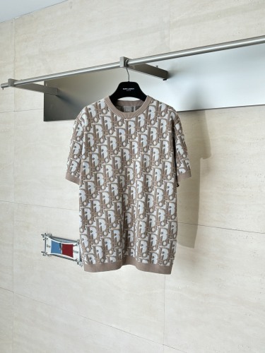 Dior 26ss Fashion Wool Blended Jacquard Knitted Round Neck Short Sleeve