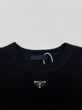 Prada Classic Triangle Logo Waffle T-shirt Couple Loose Casual Short Sleeve