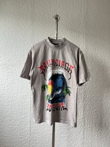 Balenciaga Fashion Hawaiian Wave Coconut Tree Crack Printed T-shirt Couple Loose Casual Short Sleeve