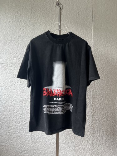 Balenciaga Fashion Damaged Logo Printed Washed T-shirt Couple Loose Casual Short Sleeve