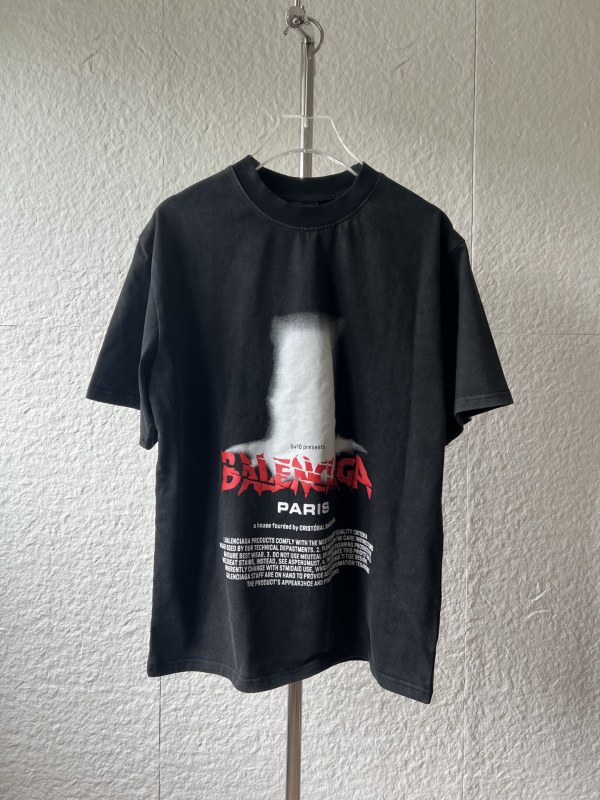 Balenciaga Fashion Damaged Logo Printed Washed T-shirt Couple Loose Casual Short Sleeve