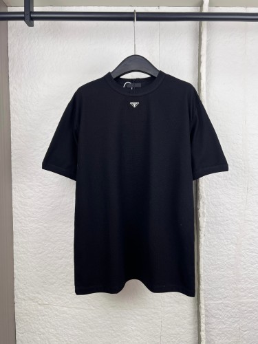 Prada Classic Triangle Logo Waffle T-shirt Couple Loose Casual Short Sleeve