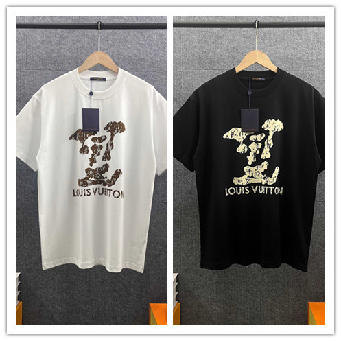 Louis Vuitton 26SS Fashion Plush Hot Diamond Logo T-shirt Unisex Casual Oversize Short Sleeve
