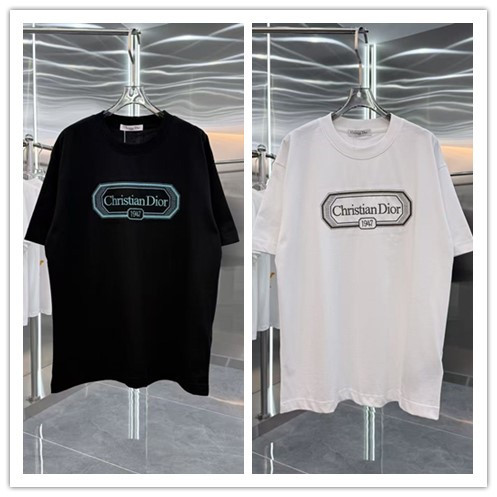 Dior Classic Embroidered Logo Round Neck T-shirt Couple Casual Versatile Short Sleeve