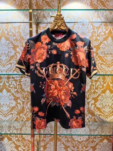 Gucci Fashion Flower Crown Printed Short Sleeve Unisex Casual Loose Shorts Set