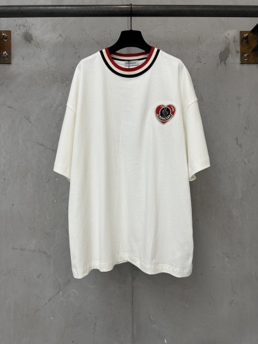 Moncler Fashion Heavy Industry Embroidery Color Contrasting Round Neck T-shirt Couple Casual Short Sleeve