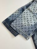 Louis Vuitton Fashion Full Logo Printed Washed Casual Short sleeved Denim Shirt
