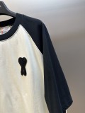 Ami Paris Fashion Love Embroidered Splicing Short Sleeve Couple Casual Loose T-shirt