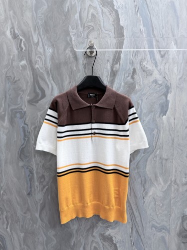 Fendi 26SS Fashion FF Jacquard Contrasting Shoulder Short Sleeved Polo Shirt