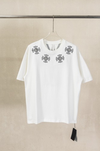 Chrome Hearts Classic Heavy Embroidered Cross T-shirt Couple Casual Oversize Short Sleeve