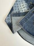 Louis Vuitton Fashion Full Logo Printed Washed Casual Short sleeved Denim Shirt