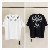 Chrome Hearts Classic Heavy Embroidered Cross T-shirt Couple Casual Oversize Short Sleeve