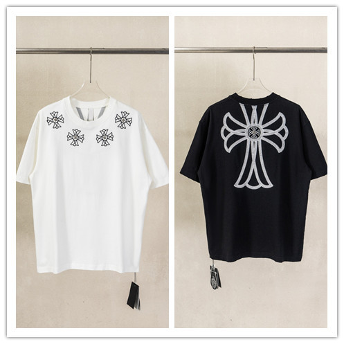 Chrome Hearts Classic Heavy Embroidered Cross T-shirt Couple Casual Oversize Short Sleeve