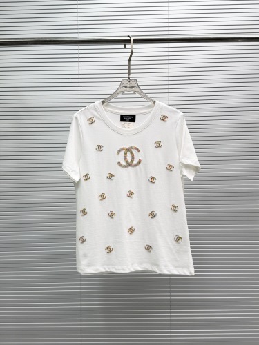 Chanel 26SS Fashion Bead Logo Short Sleeve Women Casual Round Neck T-shirt