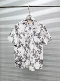 Louis Vuitton Couple Fashion Black and White Pixel Dyeing Printed Shirt Short Sleeve Set