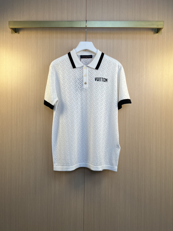 Louis Vuitton 26SS Fashion Logo Jacquard Button Academy Style Hollow Knitted Polo Shirt