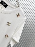 Chanel 26SS Fashion Bead Logo Short Sleeve Women Casual Round Neck T-shirt