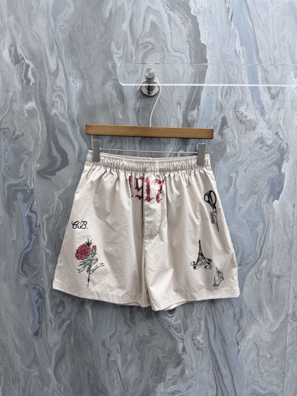 Balenciaga 26SS FashionTattoo Cream Casual Versatile Shorts