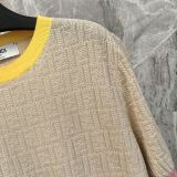 Fendi 26SS Fashion Versatile Full Logo Jacquard Round Neck Short Sleeve