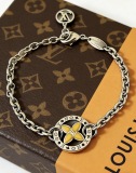 Louis Vuitton Couple Classic Clover Cuban Chain Vintage Silver Bracelet
