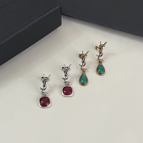 Yves Saint Laurent New Fashion Retro Letter Waterdrop Gemstone Earrings