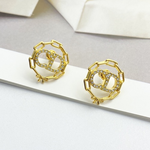 Dior Fashion Versatile Hollow Out Full Diamond CD Round Earrings