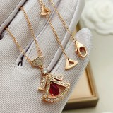 Bvlgari Fashion Versatile Rose Gold Diamond Set Ruby Fan Necklace