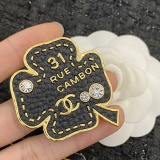 Chanel Fashion Retro Black Gold Clover Brooch