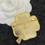 Chanel Fashion Retro Black Gold Clover Brooch