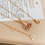 Bvlgari Fashion Versatile Rose Gold Diamond Set Ruby Fan Necklace