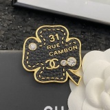 Chanel Fashion Retro Black Gold Clover Brooch