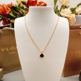 Bvlgari Fashion Versatile Rose Gold Black Fan Diamond Set Necklace